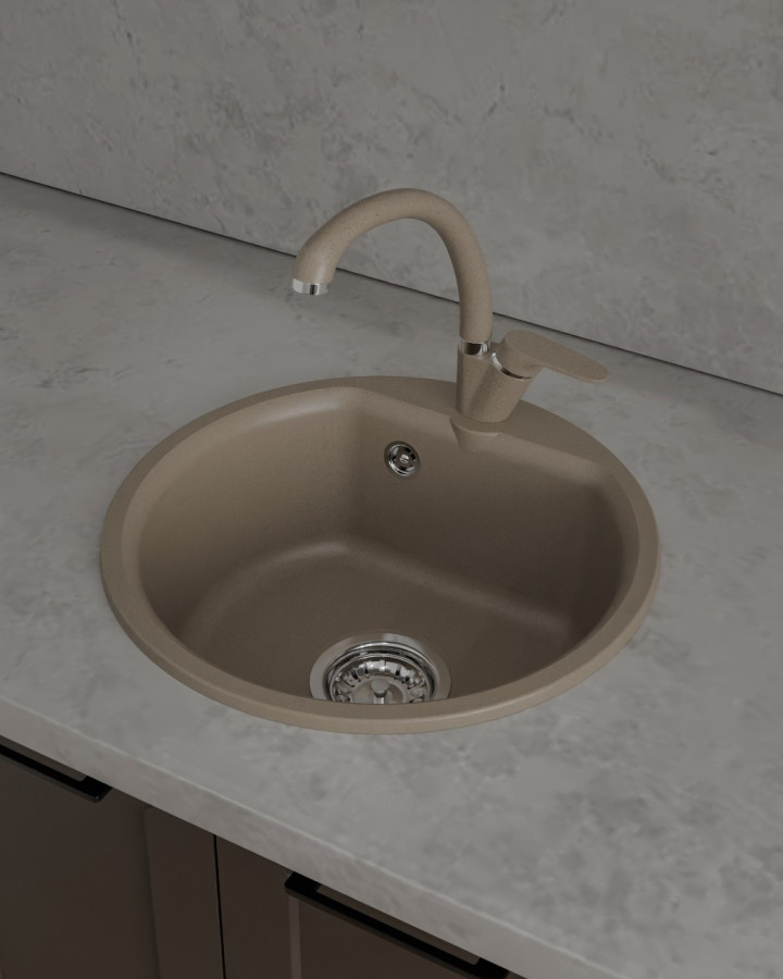 Мойка ЭкоМ М-435, d=435мм, мрамор, песочный (без сифона)