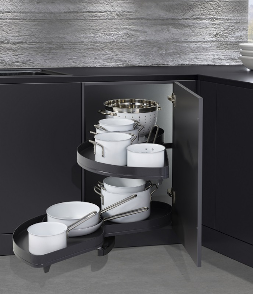 Механизм Леманс 600мм в угловой шкаф, 2 полки, H 600-750мм, левый, антрацит, Kessebohmer