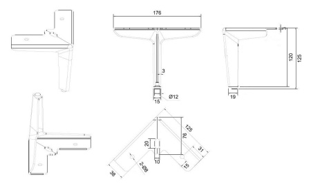 Опора нерегулируемая, h=125мм, металл, брашированное золото