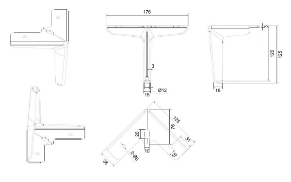 Опора нерегулируемая, h=125мм, металл, брашированное золото