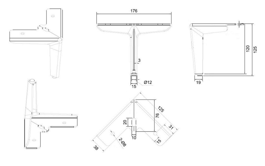 Опора нерегулируемая, h=125мм, металл, брашированное золото