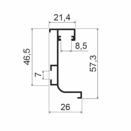 Горизонтальная ручка-профиль L-образная с подсветкой, h=57,3 мм, L=4м, черный браш