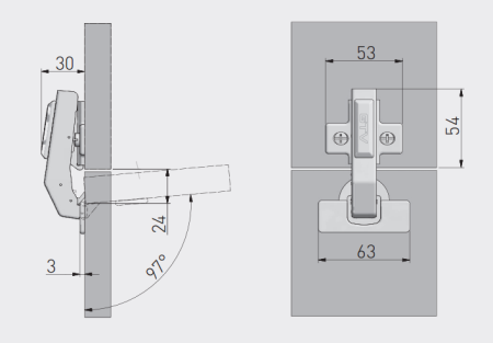 GTV Петля для фальшпанели, с планкой 0мм, с доводчиком, БЕЗ еврошурупа, 45мм