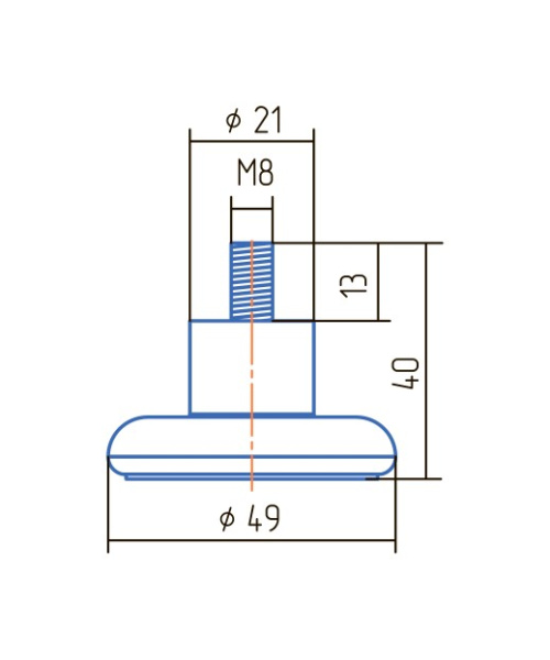 Опора регулируемая, d=21/49мм, h= 40мм, пластик, матовый хром