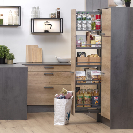 Колонна выкатная Диспенса 90*, 5 корз, 150х1600-2000мм, част. выдв, в базу 150, антрацит, Kessebohmer