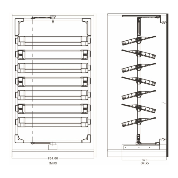 Обувница поворотно-выдвижная, 800мм, 718х360х1525–1425 мм, 8 уровней, алюминий/пластик, коричневый