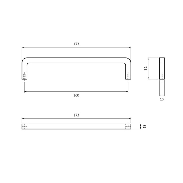 Ручка-скоба, C-6515.P61-G77-A, Hermes, 160мм, металл, черный матовый/матовое золото, Nomet