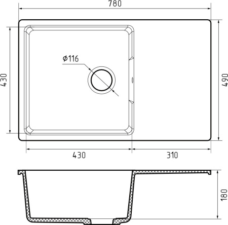 Мойка GranFest URBAN 678L, 780х490 мм, черный