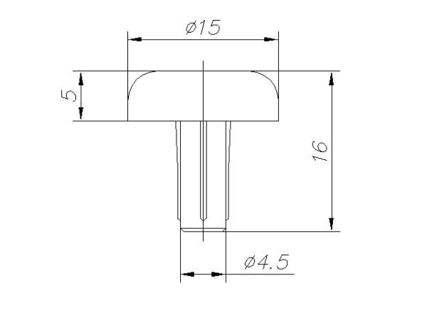 Подпятник врезной Ø15мм, h=16мм, пластиковый, черный