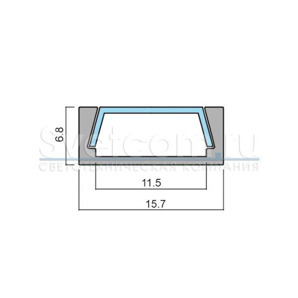 Профиль накладной 16х6х2000мм, лента ≤10мм, черный (диффузор полуматовый, 4 загл.+4 клипсы), 1506Е