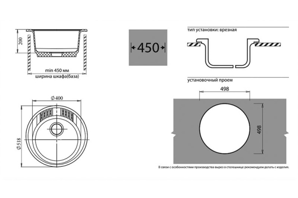 Мойка GranFest RONDO 520, d=520 мм, графит