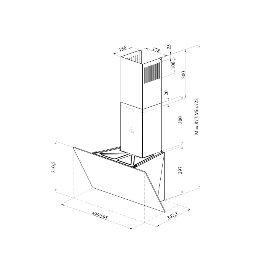 Вытяжка наклонная META 500 BLACK, 50см, б/угольного фильтра, черный, Lex