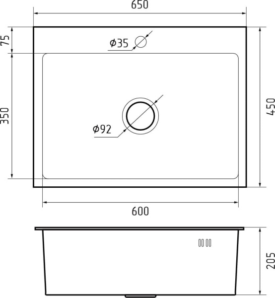 Мойка GranFest METAL 6545, 650х450 мм, нерж. сталь PVD, графит