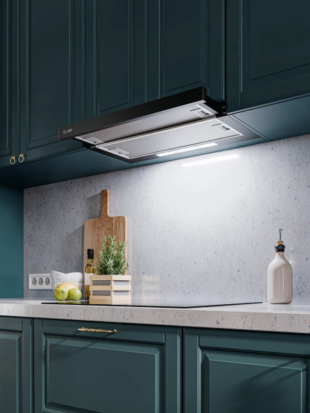 Вытяжка встраиваемая телескопическая HERMES 600 BLACK, 60см, б/угольного фильтра, черный, Lex