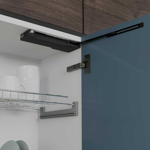 Механизм открытия фасада от нажатия JET TOUCH, стандартный, нагрузка до 7,5кг, с доводчиком, чёрный