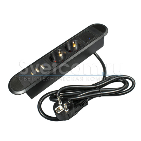 Встраиваемая, 2хEURO+2хUSB A+1хUSB C, черный, кнопка выкл., 272х54х45 мм, алюм./пластик, GLS