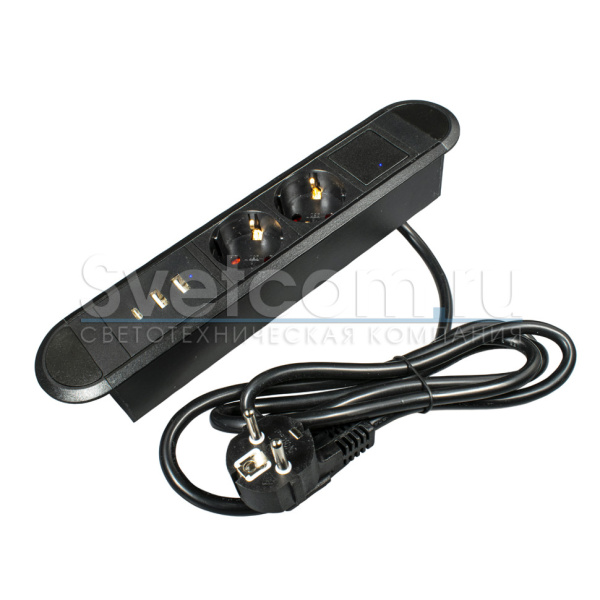 Встраиваемая, 2хEURO+2хUSB A+1хUSB C, черный, кнопка выкл., 272х54х45 мм, алюм./пластик, GLS