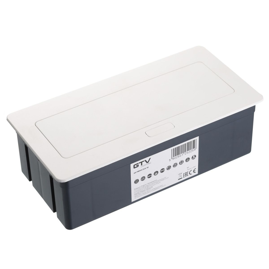 Горизонтальная, 2хEURO+2хUSB A, полуавтомат, белый, 240х120х73мм, алюминий/пластик, GTV