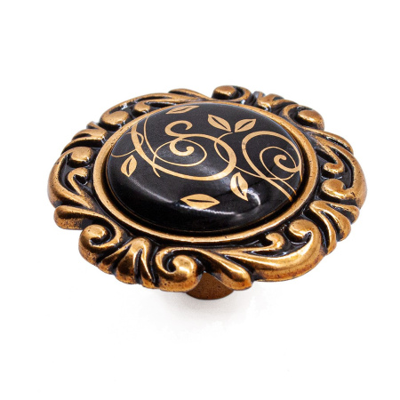 Ручка-кнопка, P43.07.M1.A8G, d=45мм, металл/керамика, золотая бронза/черный с орнаментом, Guisti