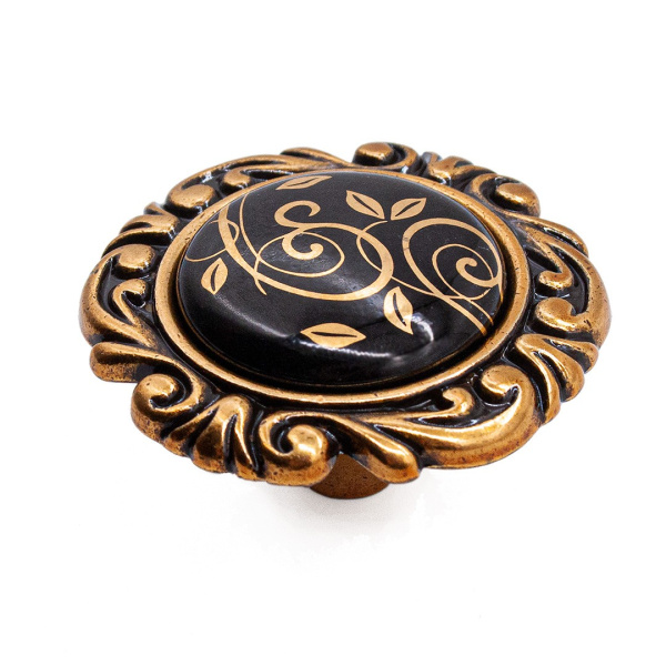 Ручка-кнопка, P43.07.M1.A8G, d=45мм, металл/керамика, золотая бронза/черный с орнаментом, Guisti