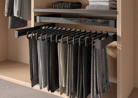 Вешалка для брюк и юбок, 450мм, W 552-612мм, выдвижная, 7 вешалок, черный, Kessebohmer