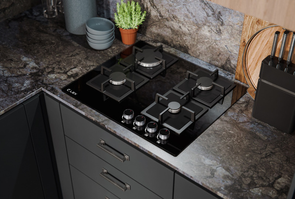 Варочная панель газовая GVG 644A BBL, 60см, черное стекло, Lex