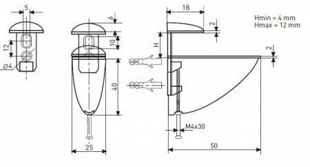 Полкодержатель 304 для ДСП, стекла и пластика, h=12мм, 10кг на пару, металл, черный, JET