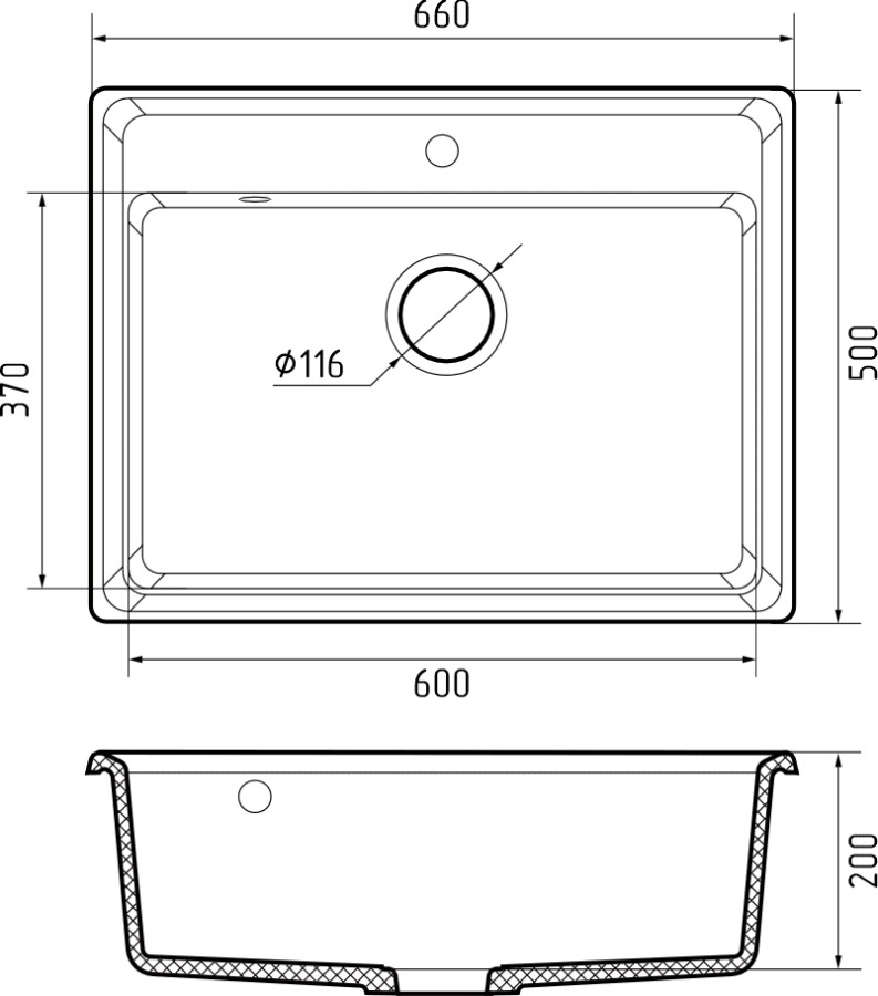 Мойка GranFest LEVEL 660, 660х500 мм, кашемир