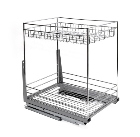 Корзина 400мм, 2 яруса, 345х473х514,5мм, нижн. донное крепление, напр скрытые c доводчиком, HISSEN