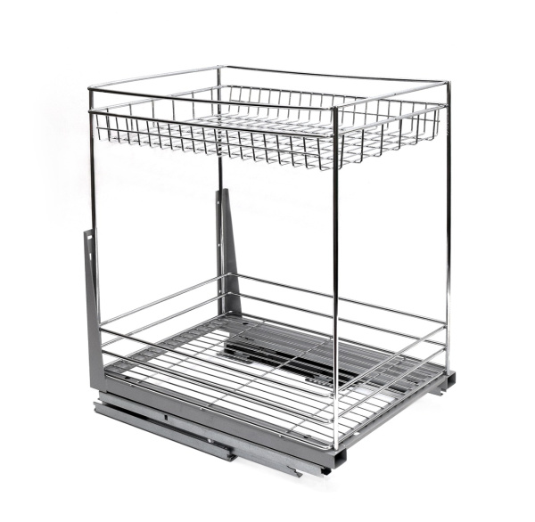 Корзина 400мм, 2 яруса, 345х473х514,5мм, нижн. донное крепление, напр скрытые c доводчиком, HISSEN