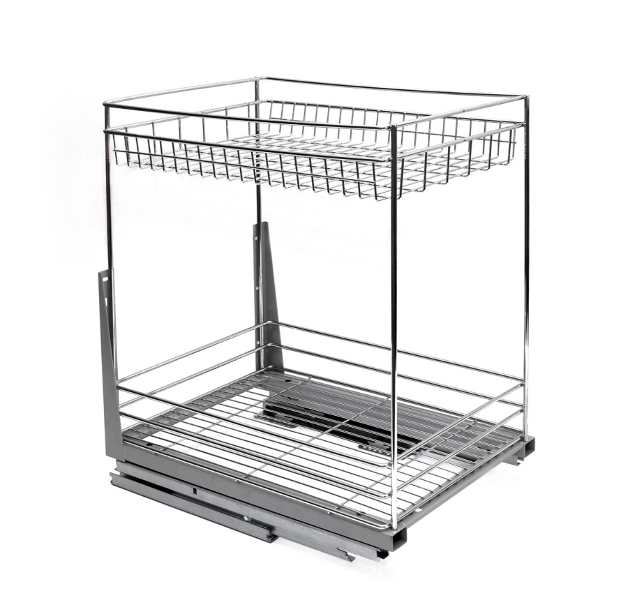 Корзина 400мм, 2 яруса, 345х473х514,5мм, нижн. донное крепление, напр скрытые c доводчиком, HISSEN