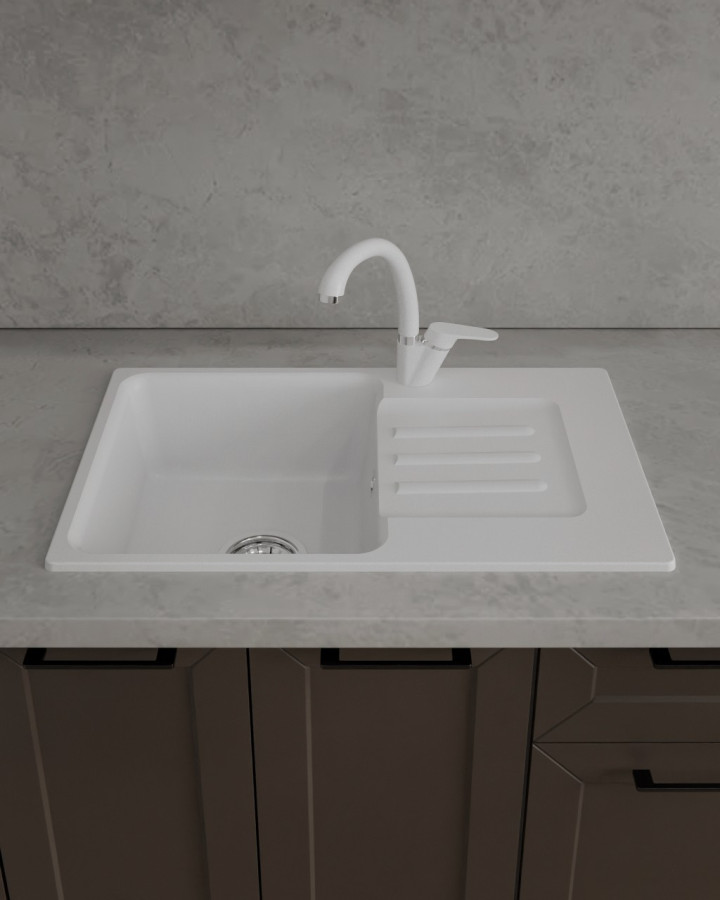 Мойка ЭкоМ М-680, 680х430мм, мрамор, белый (без сифона)