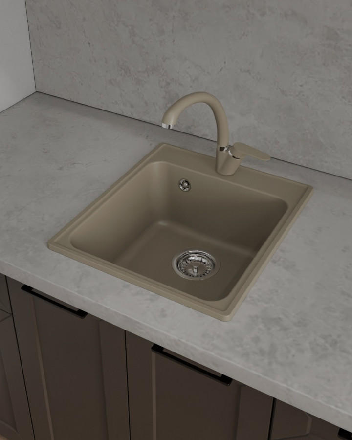 Мойка ЭкоМ 4248, 420х480мм, кварц, песочный (без сифона)