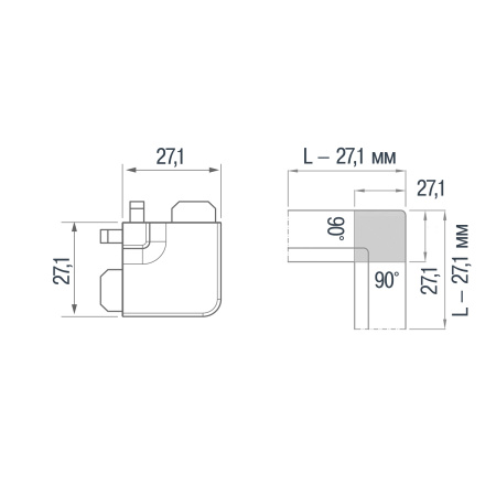 Внешний угол 90*. алюминий, для профиль-ручки GOLA, для верхнего ящика, шлифованная медь