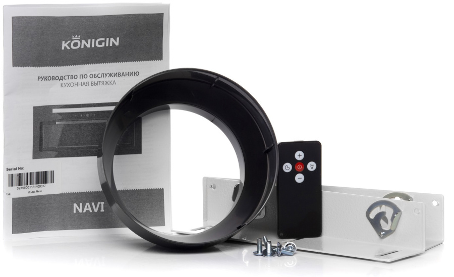 Вытяжка полновстраиваемая Navi Glass, 90см, б/угольного фильтра, белый/белое стекло, ПДУ, Konigin