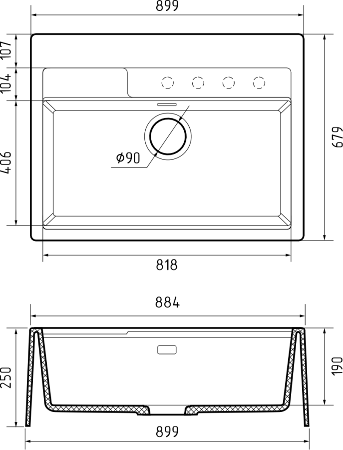 Мойка Rivelato MODULIX 9082, 899х679х190мм, белый
