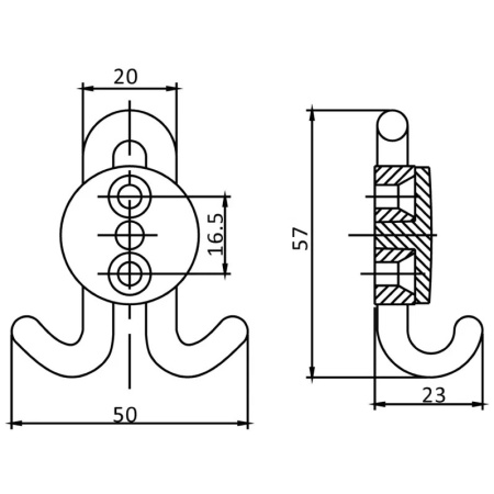 Крючок, 321, двухрожковый, металл, матовый хром