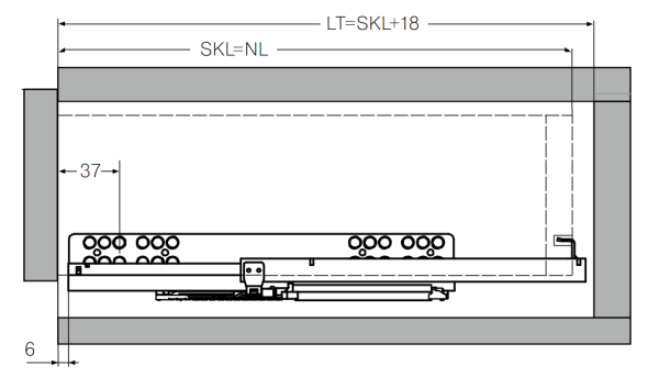 Направляющие скрытого монтажа, 250мм, частичного выдвижения, 25кг/пара, с фиксаторами, Ecomotion