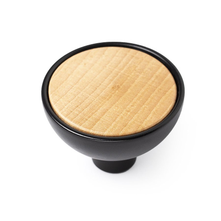 Ручка-кнопка, BOL, 0489045NM223, d=45мм, металл/пластик, черный матовый/дерево песок, Viefe