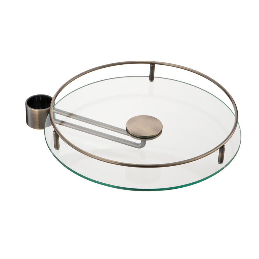 Полка боковая стеклянная с рейлингом, d=350мм, бронза