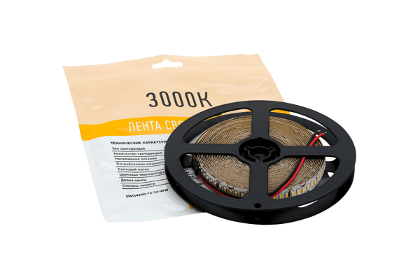 Лента 10х2.5х5000мм, SMD 3014, 12В, нейтральный, 24.0 Вт/м, 240 диодов/м, 2 000 Лм/м, IP20, SWG