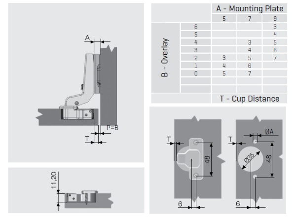 Петля Star Push Open внутренняя 110*, без пружины, без планки, 48мм, Samet