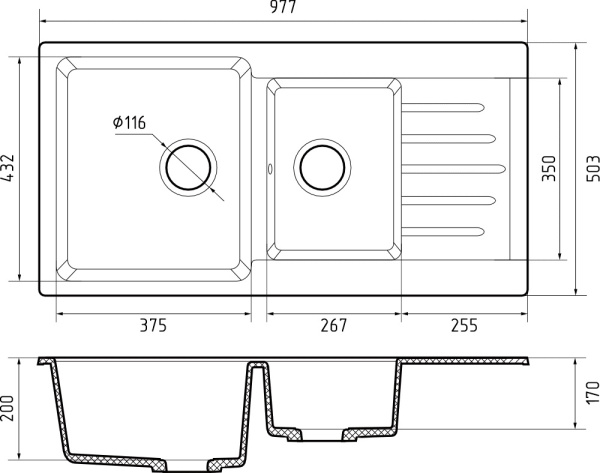Мойка GranFest PRACTIK 980KL, 977х503 мм, кашемир