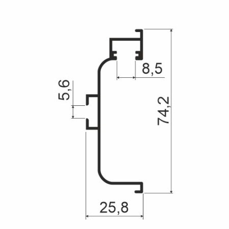 Горизонтальная ручка-профиль C-образная с подсветкой, h=74,2 мм, L=4м, серебро