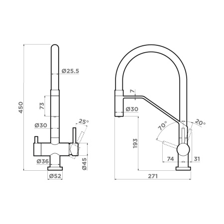Смеситель Akeno-GM-GR, латунь, вороненая сталь/серый гибкий шланг