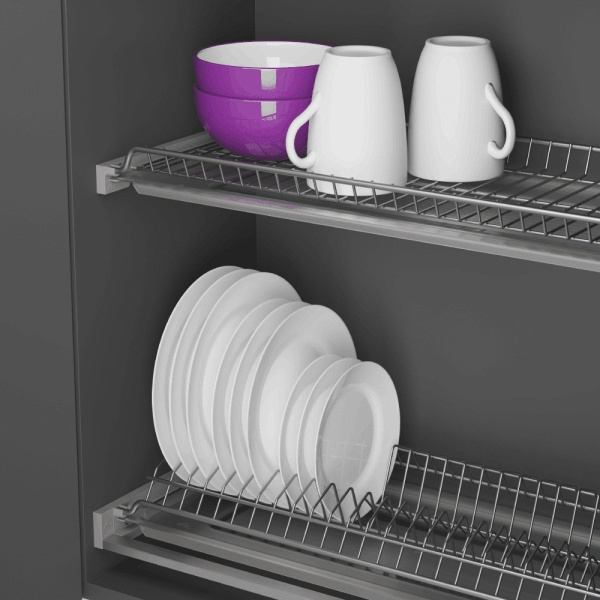 Сушка Glory-line 2-х ярусная, 500мм, 1 жесткий поддон, с рамой, для ДСП 18мм, нерж. сталь, AQ