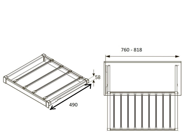 Вешалка для брюк в шкаф на 800мм, 490х725х55, с доводчиком, полное выдвижение, белый, GTV