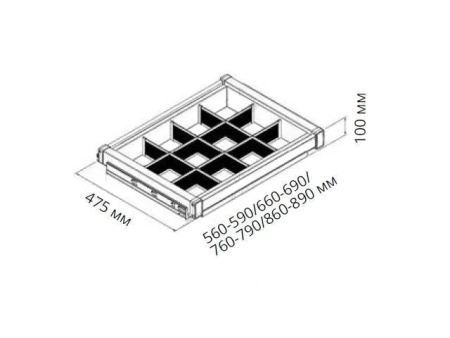 Полка для аксессуаров выкатная, 860-890x475x100мм, в шкаф 900мм, антрацит, Starax