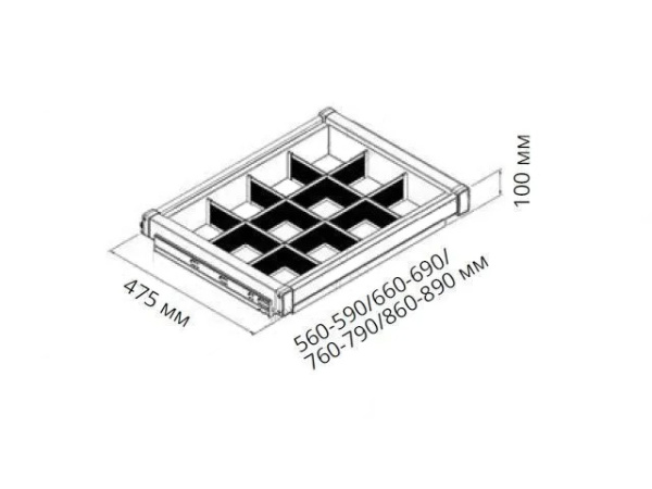 Полка для аксессуаров выкатная, 860-890x475x100мм, в шкаф 900мм, антрацит, Starax