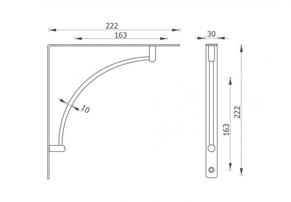 Полкодержатель стальной "Дуга" вогнутый, 222х222мм, хром
